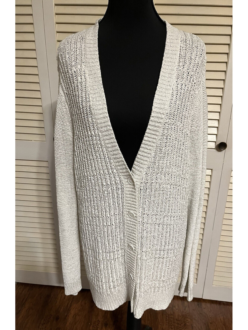 Coldwater Creek Ivory Womens Button Cardigan Sweater Grannycore Classic L 14